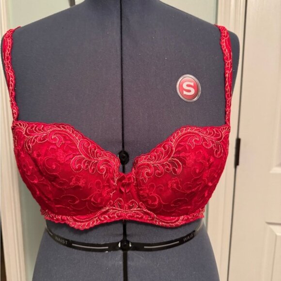 Felina Red and Gold Lace Bra with Adjustable Straps Lace Sz36D - Picture 1 of 8